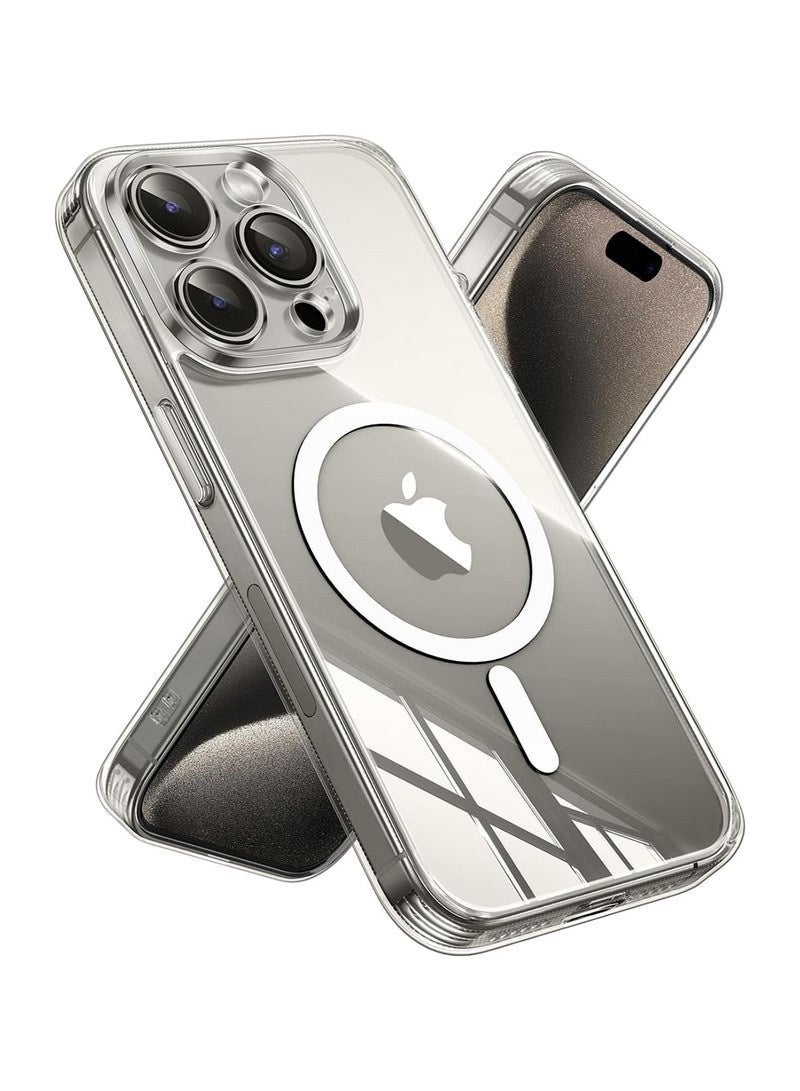 مجيد جراب ماج سيف لهاتف آيفون 15 برو ماكس، مزود بمغناطيسات N52 فائقة القوة، حماية مقاومة للصدمات بمستوى عسكري، مقاوم للاصفرار والخدوش، تصميم نحيف للغاية، غطاء ماج سيف مغناطيسي شفاف لهاتف آيفون 15 برو ماكس - Image 2